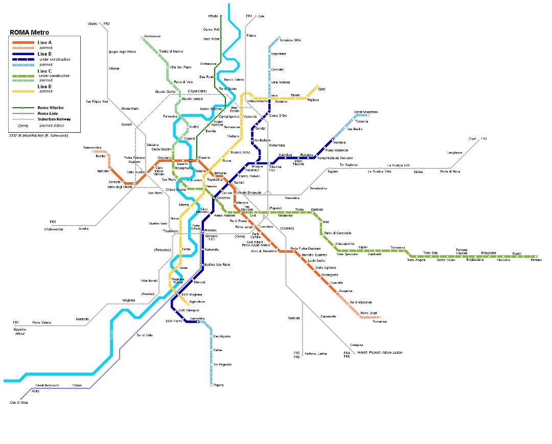 Detailed metro map of Rome city