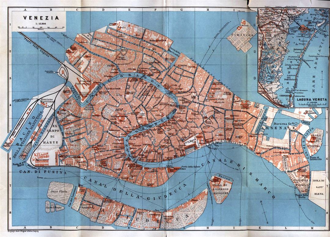 Large old map of Venice city - 1913