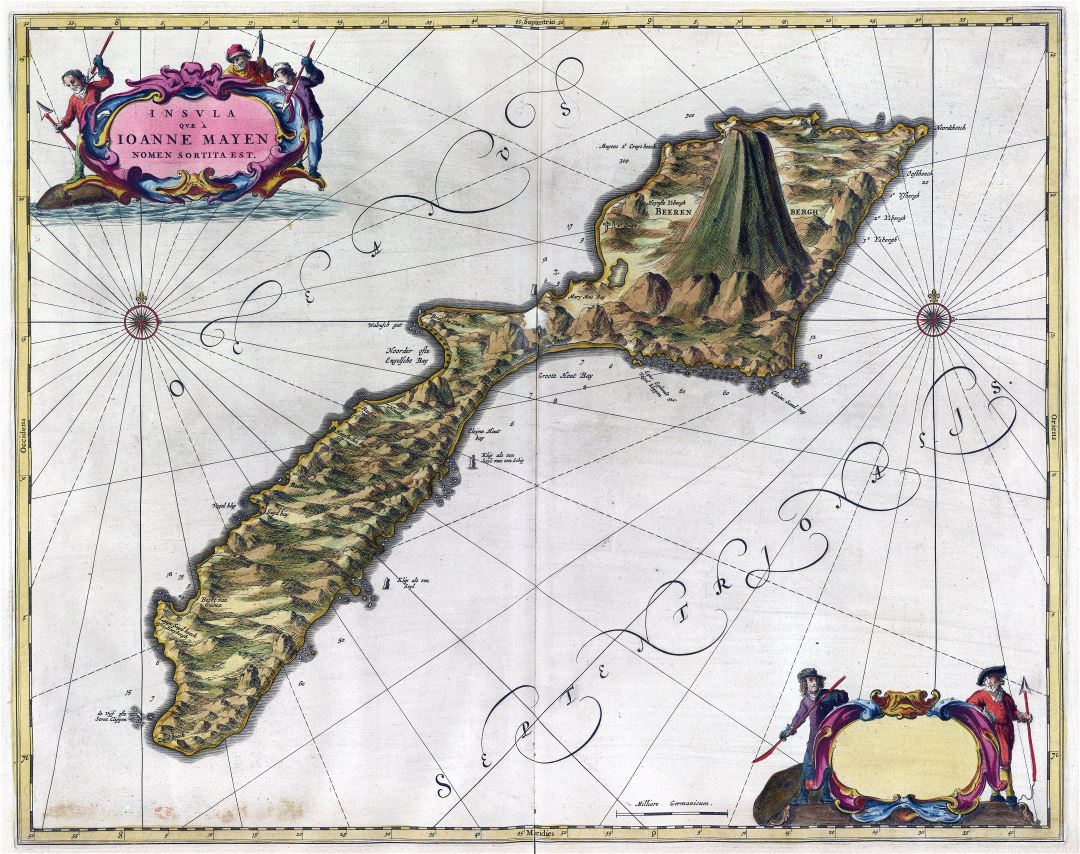 Large scale old map of Jan Mayen island with relief