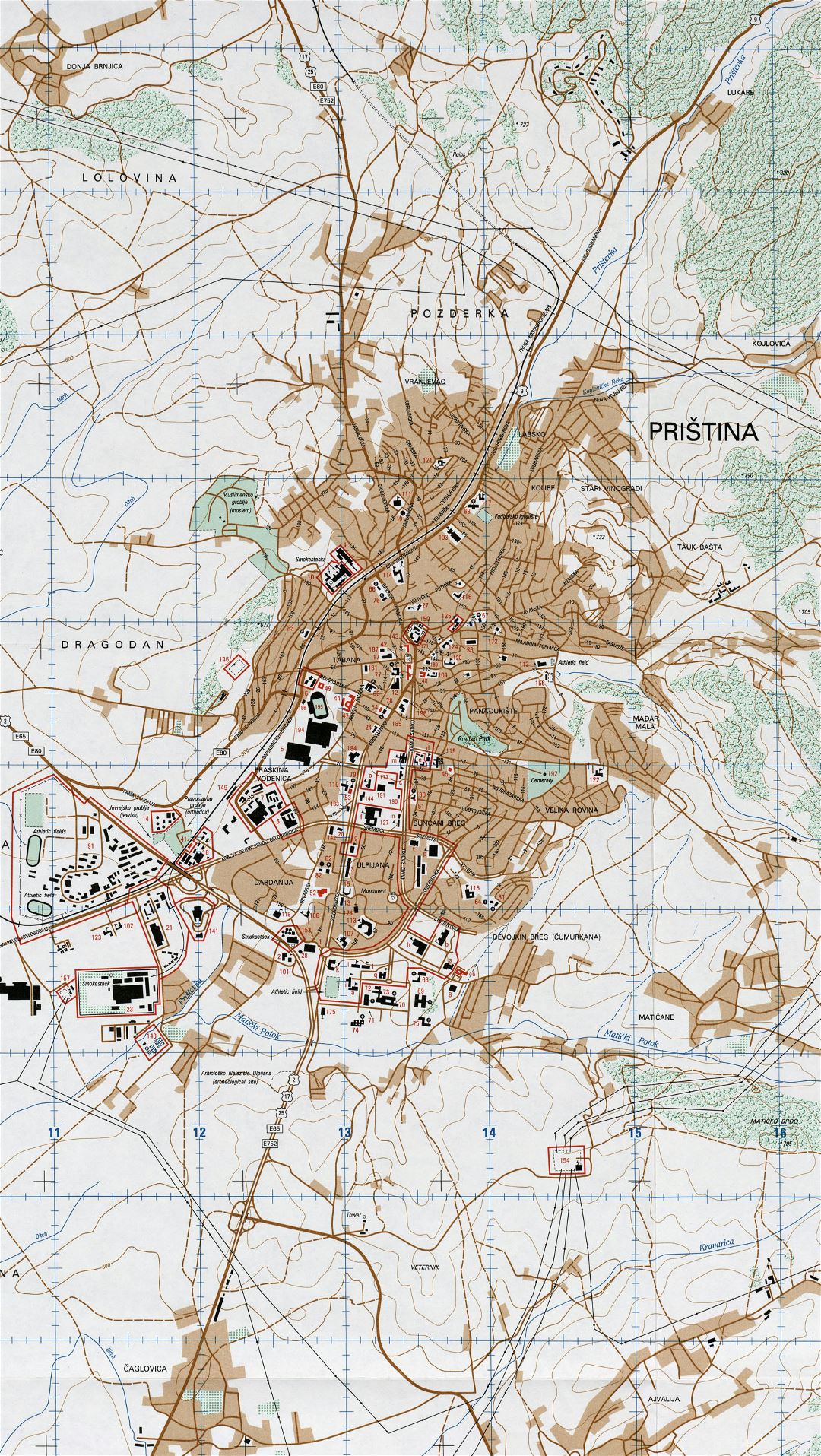 Large detailed road map of Pristina city