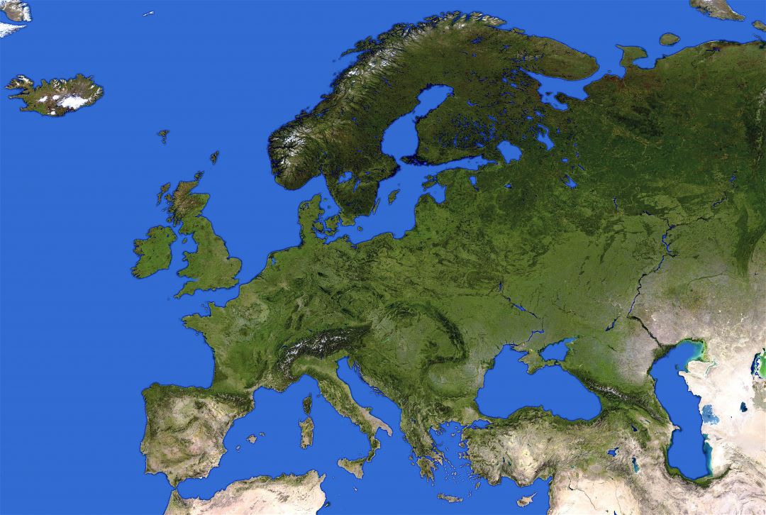 Large detailed satellite image of Europe