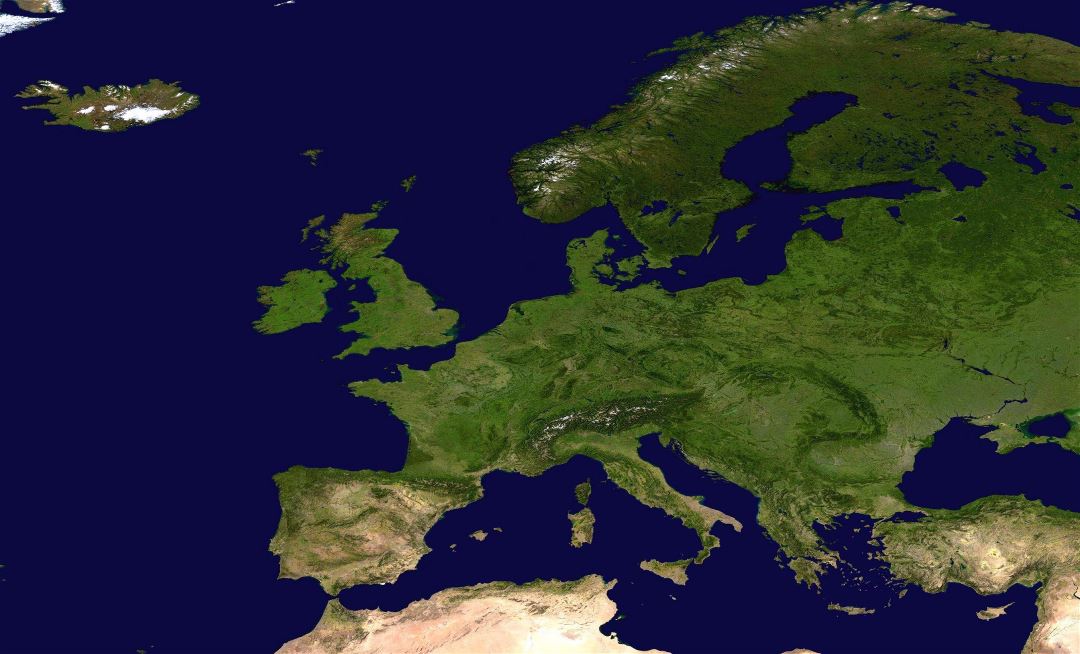Large detailed satellite map of Europe