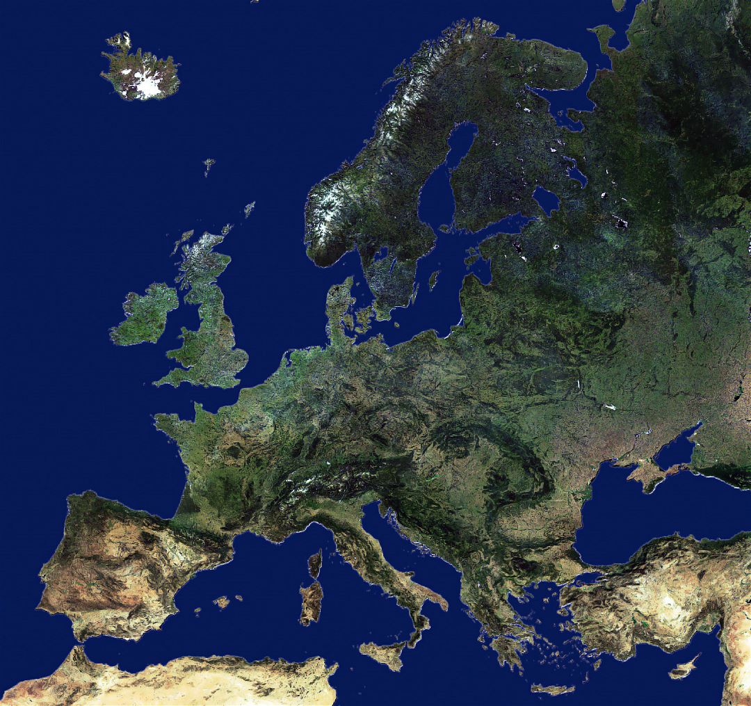 Large map of a United Europe from space