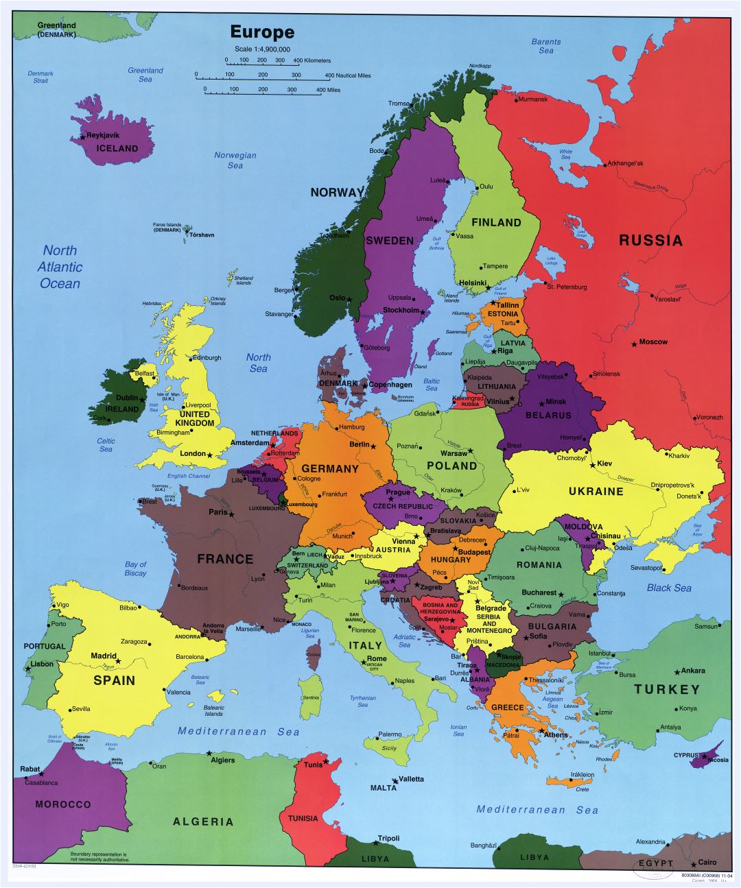 Large Scale Detailed Political Map Of Europe With The Marks Of Capitals