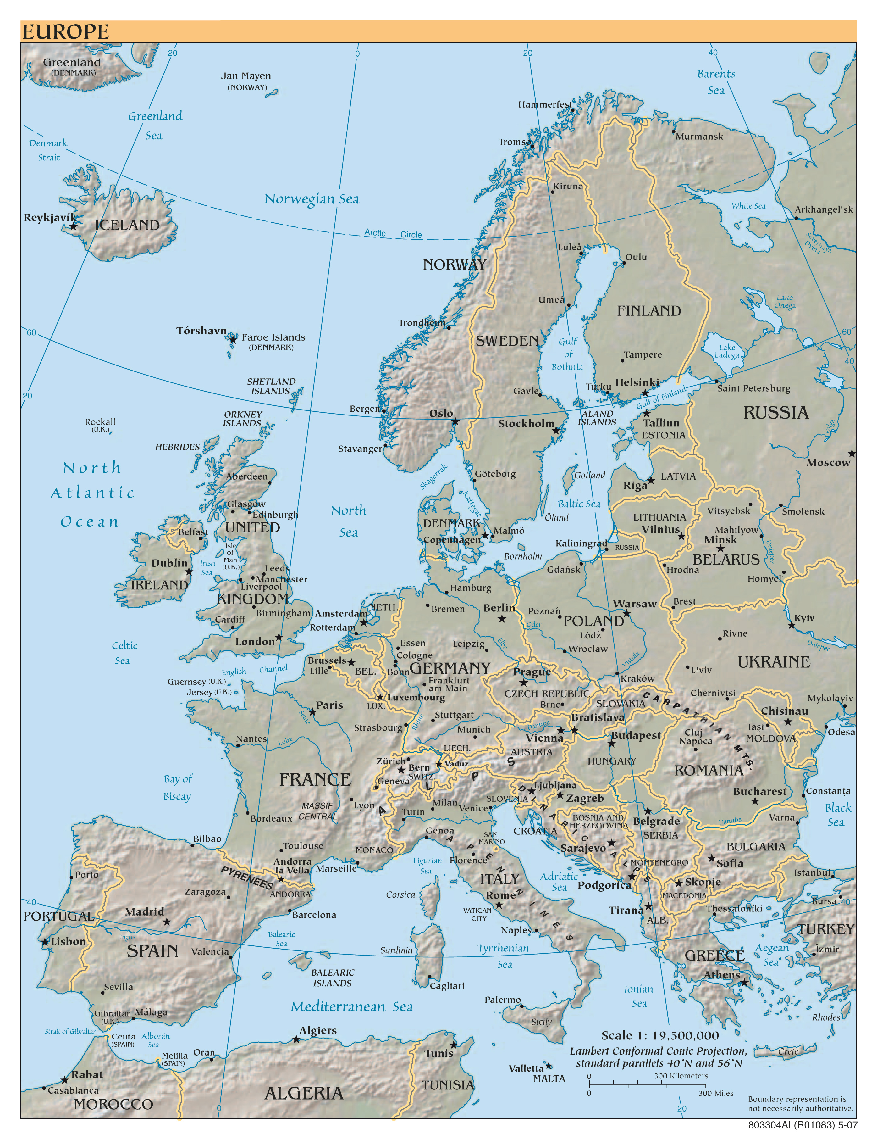 Large Scale Political Map Of Europe With Relief 1997 Europe