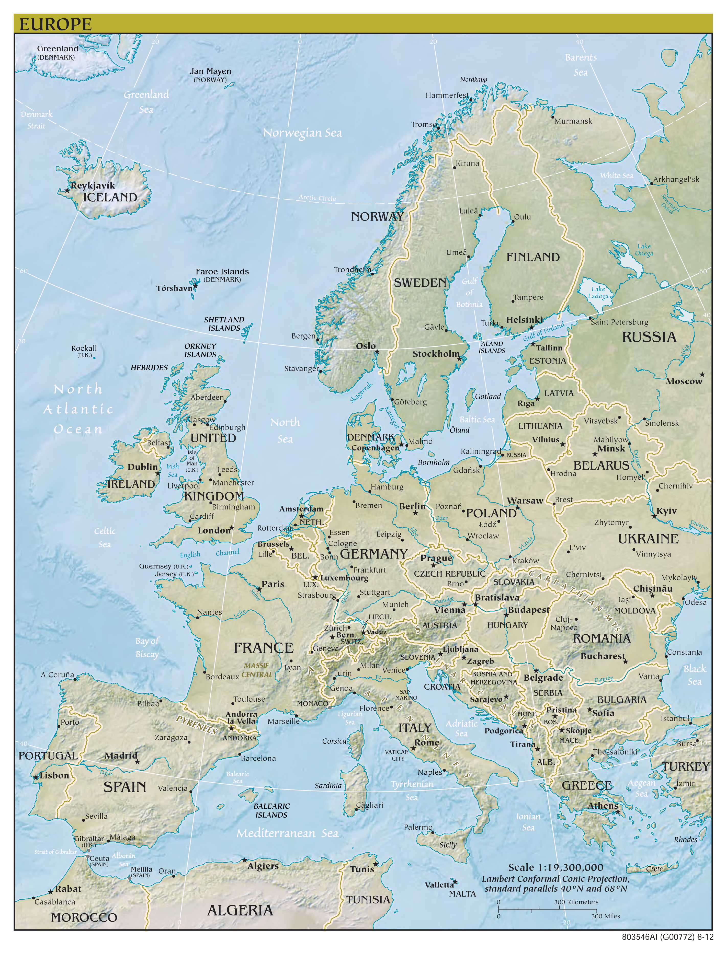 Large Detailed Political Map Of Europe With Relief Capitals And Major 