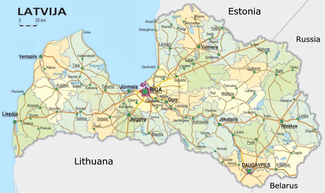 Administrative and road map of Latvia