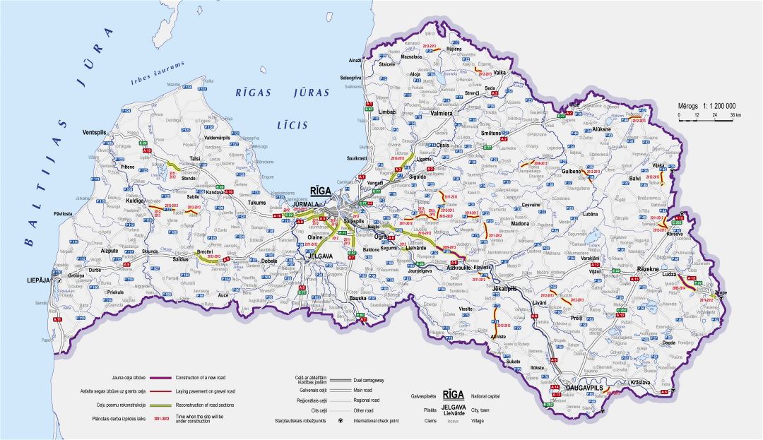Large road map of Latvia