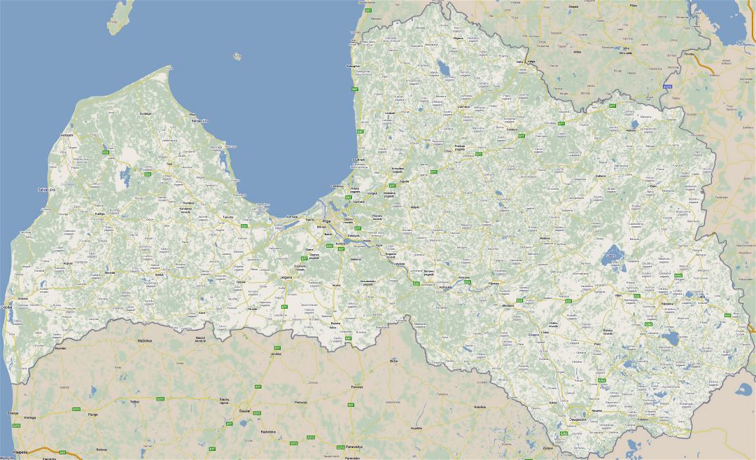 Large road map of Latvia with all cities
