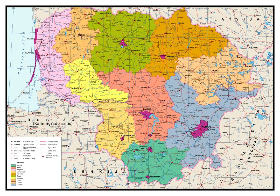 Large administrative map of Lithuania