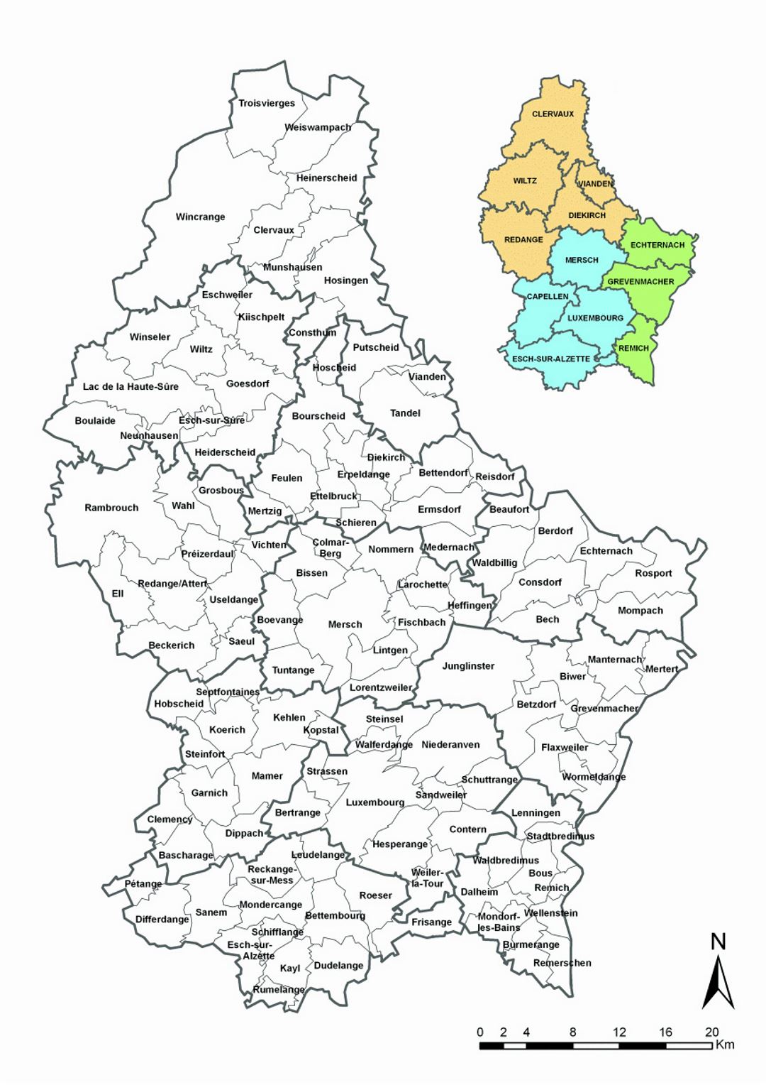 Detailed circuit administrative map of Luxembourg