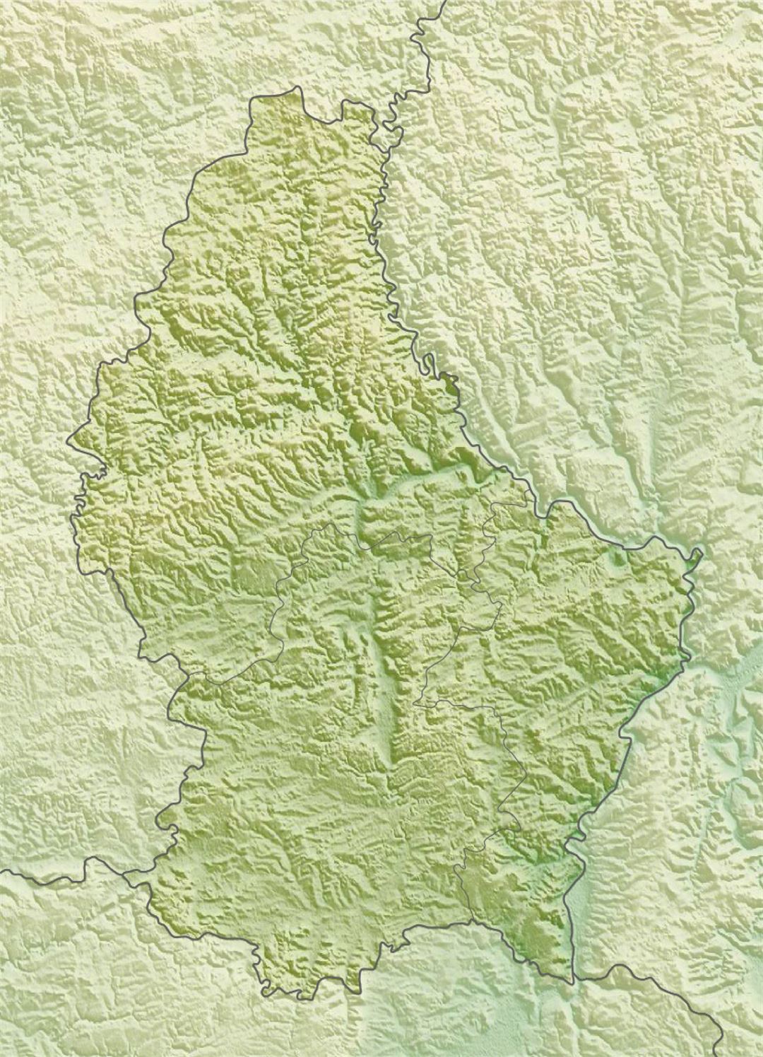 Detailed relief map of Luxembourg