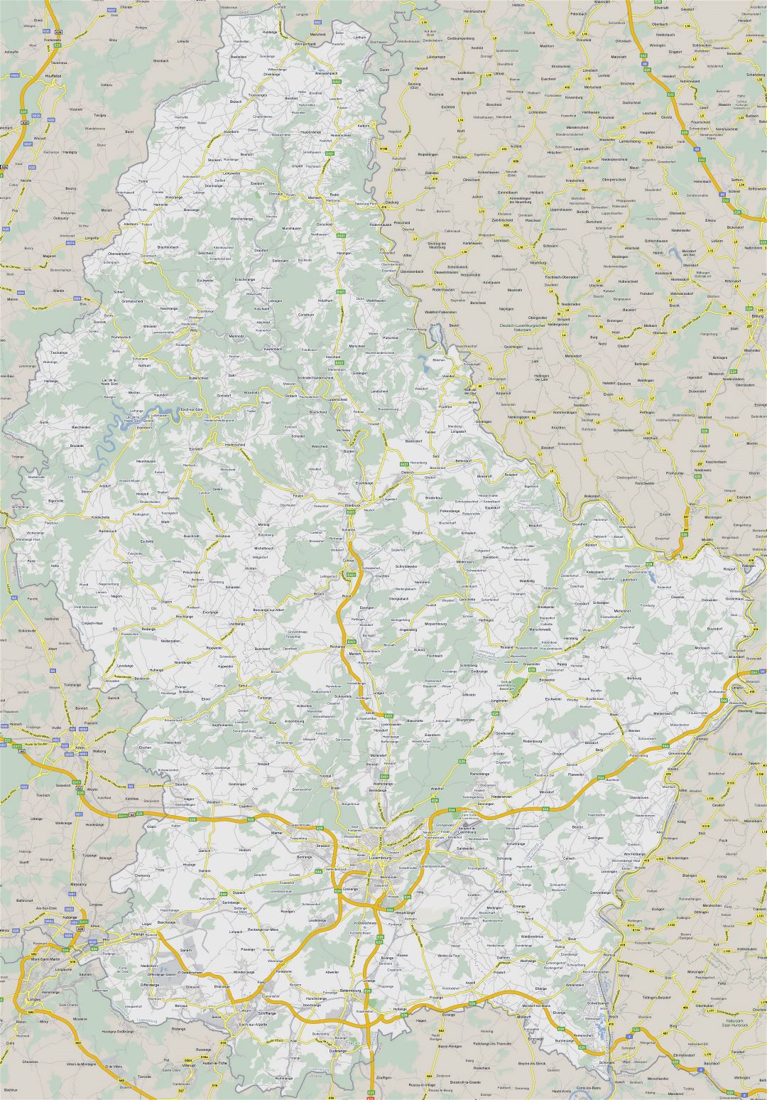 Large detailed road map of Luxembourg with all cities