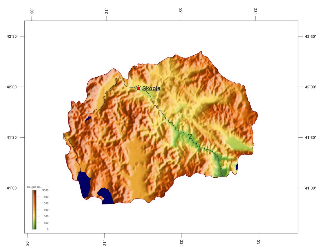 Large elevation map of Macedonia