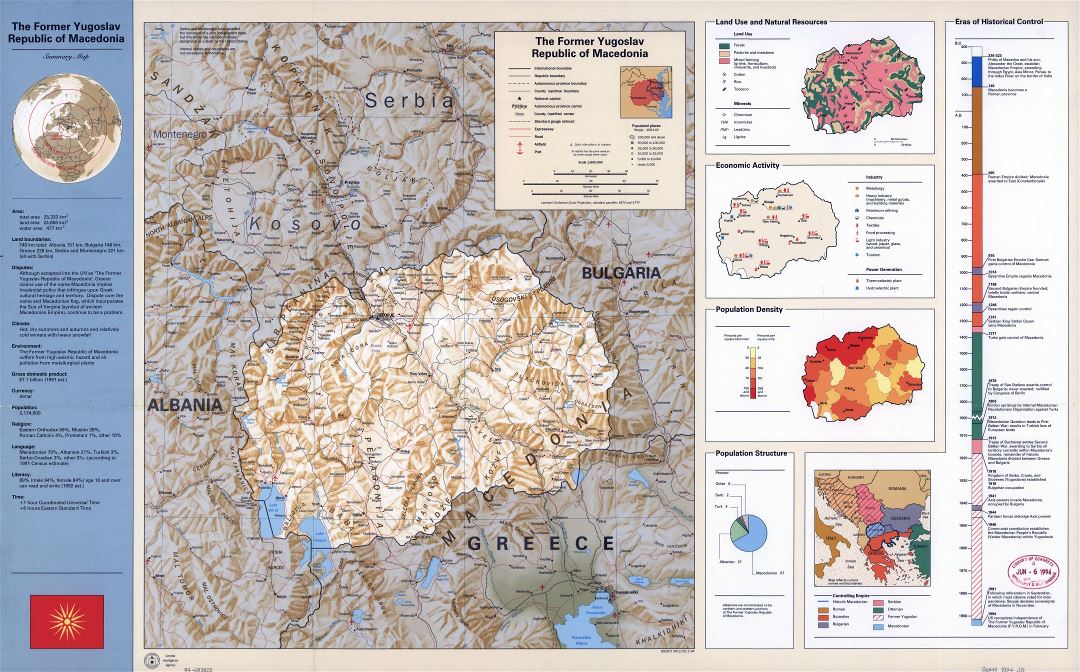 Large scale country profile map of Macedonia - 1994