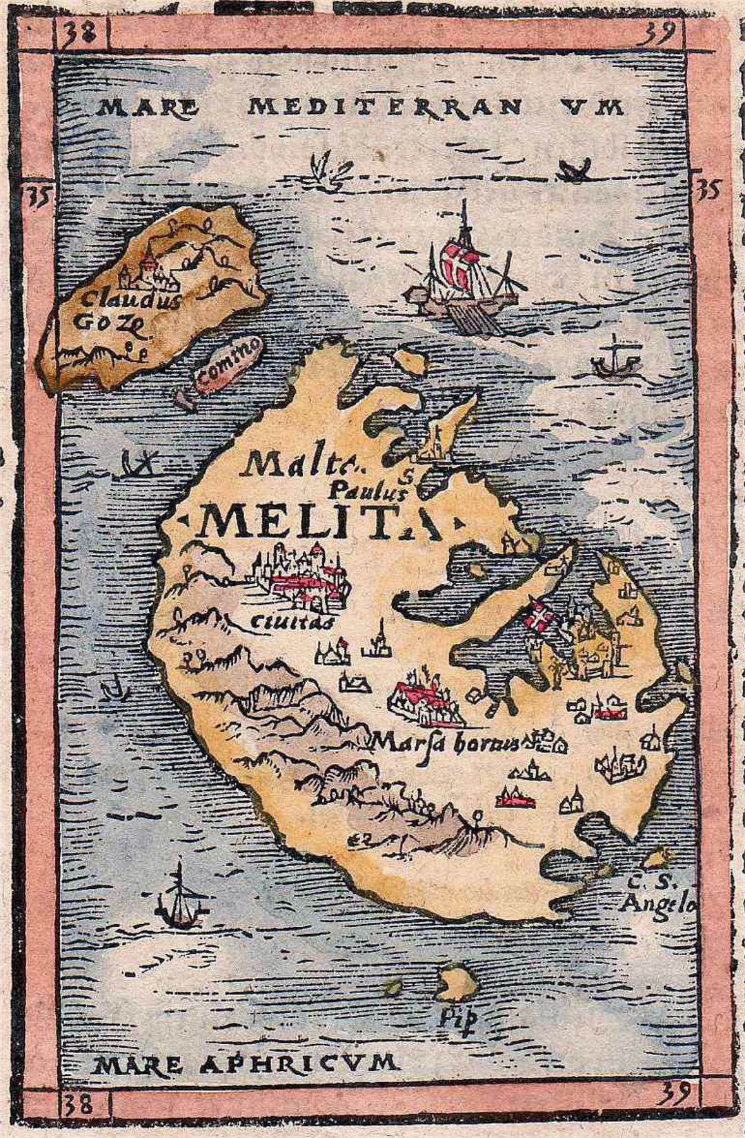 Detailed old map of Malta and Gozo