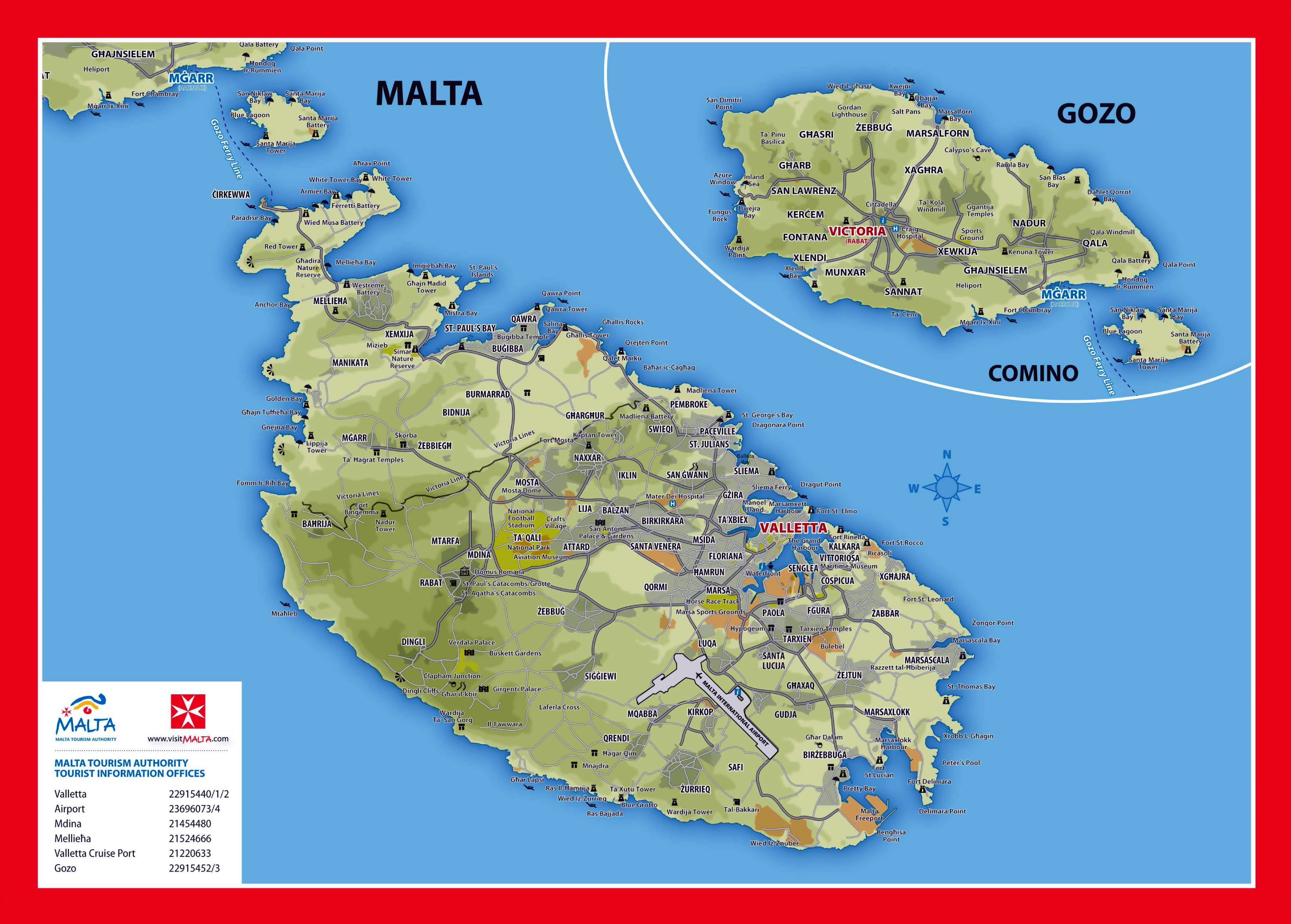 Large Detailed Elevation And Tourist Map Of Malta And Gozo With Roads Cities And Villages Malta Europe Mapsland Maps Of The World