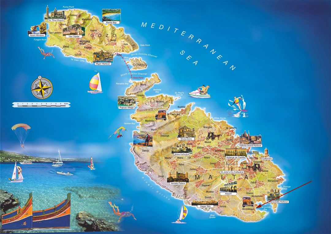 Large detailed travel map of Malta