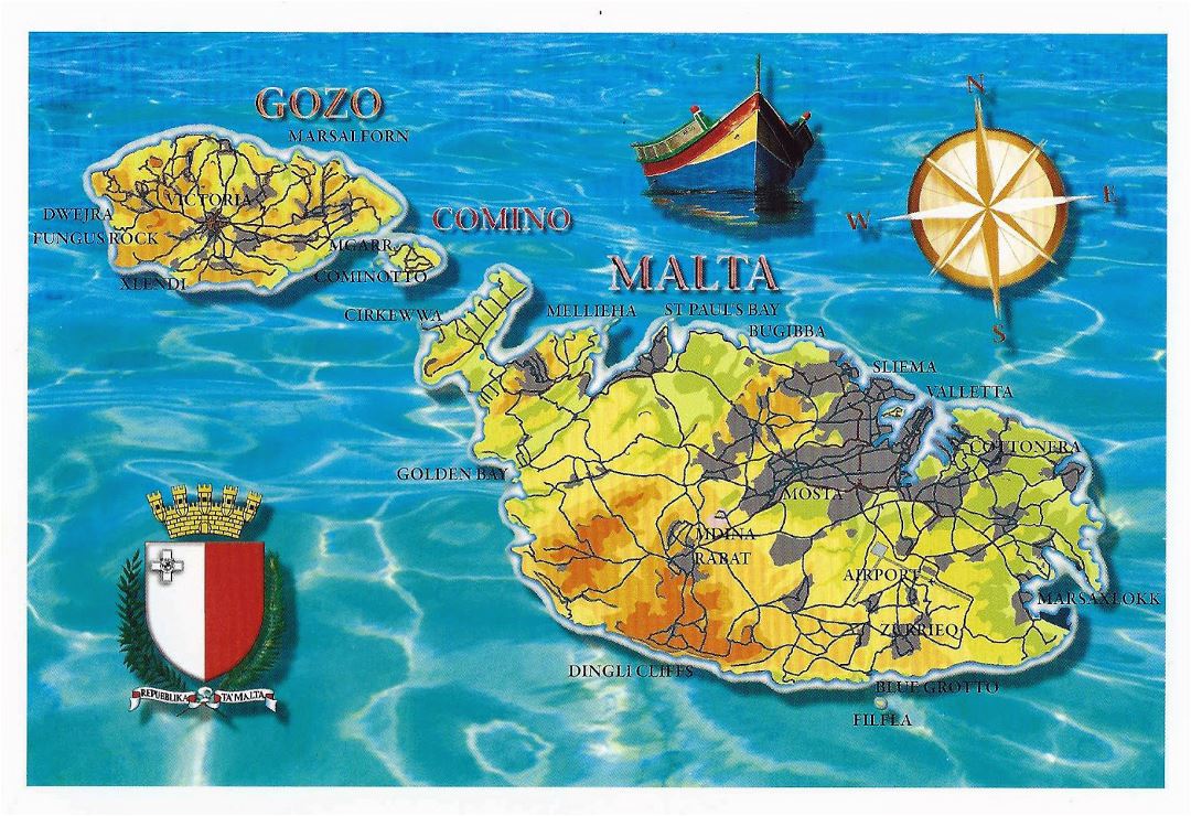 Large tourist map of Malta