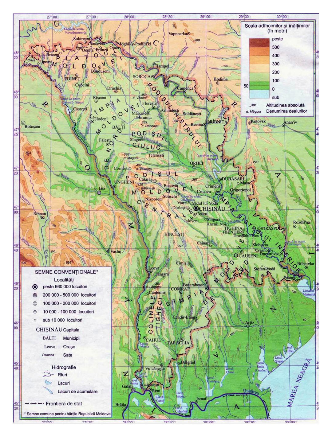 Detailed physical map of Moldova