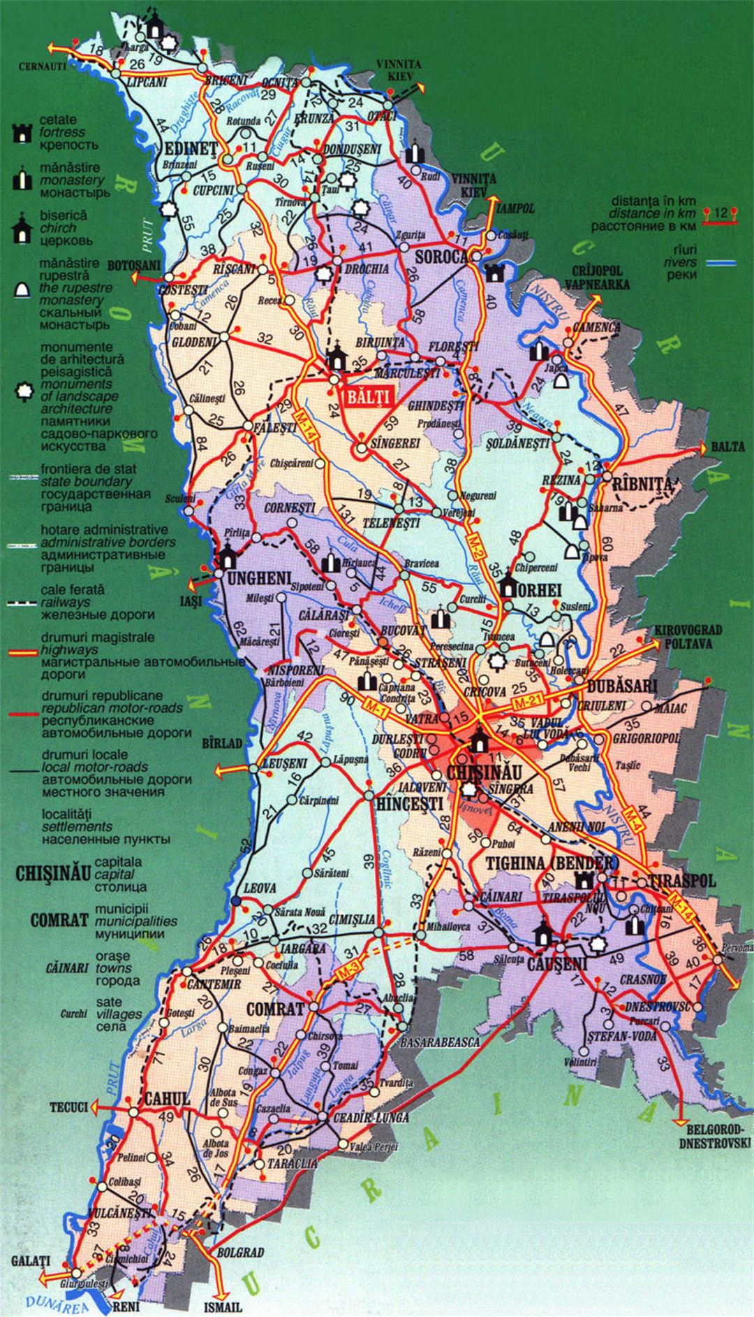 Detailed tourist map of Moldova