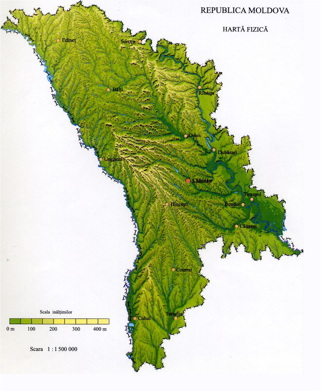 Large detailed relief map of Moldova
