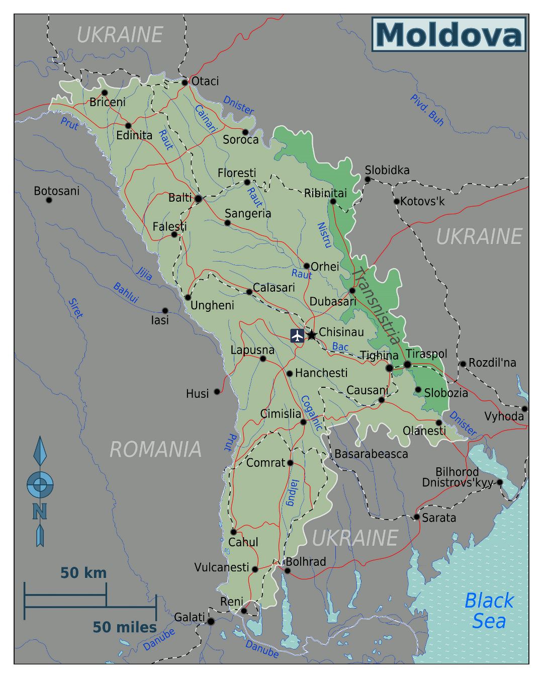 Large regions map of Moldova