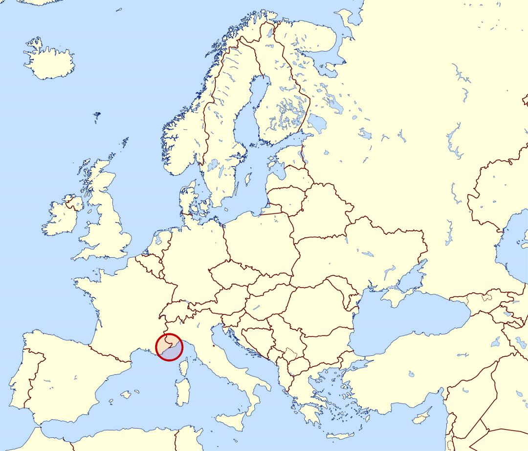 Large location map of Monaco in Europe