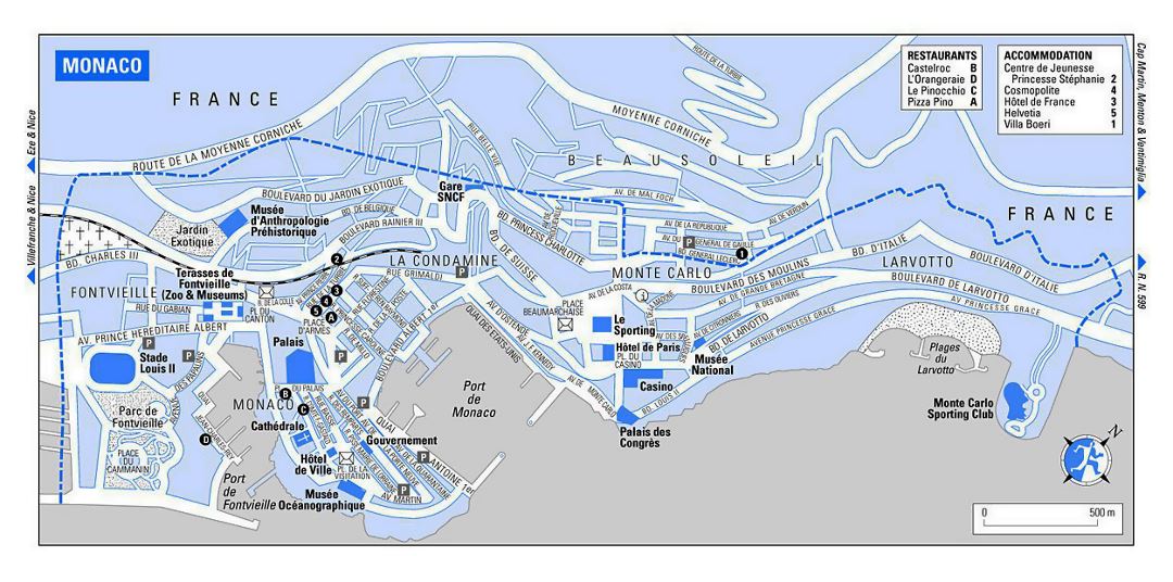 Tourist map of Monaco with roads