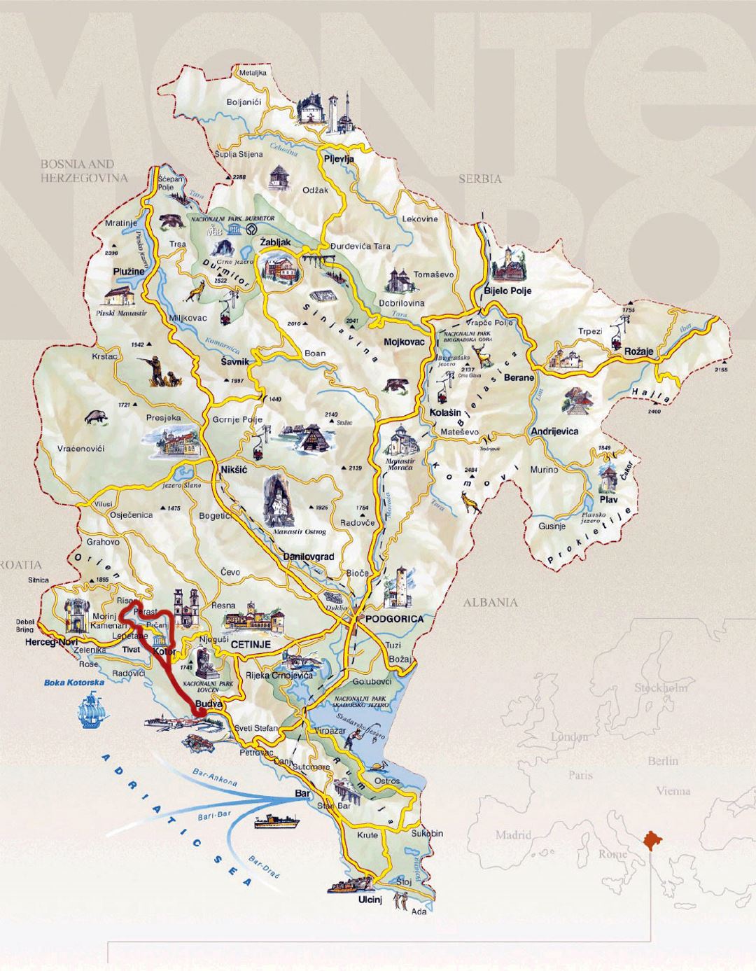 Detailed tourist map of Montenegro
