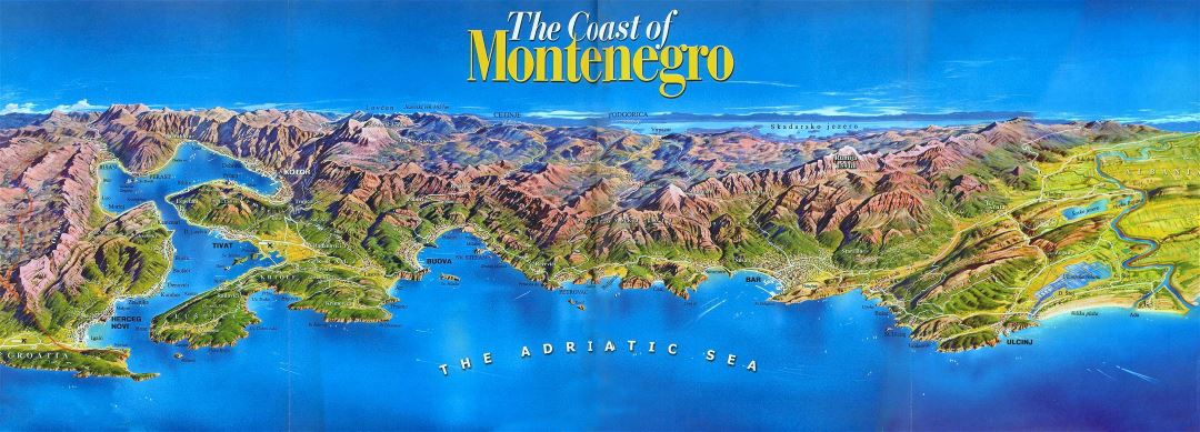 Large detailed panoramic map of the Coast of Montenegro