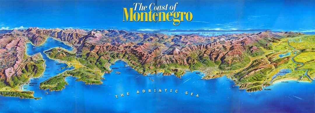 Large detailed panoramic map of the Coast of Montenegro