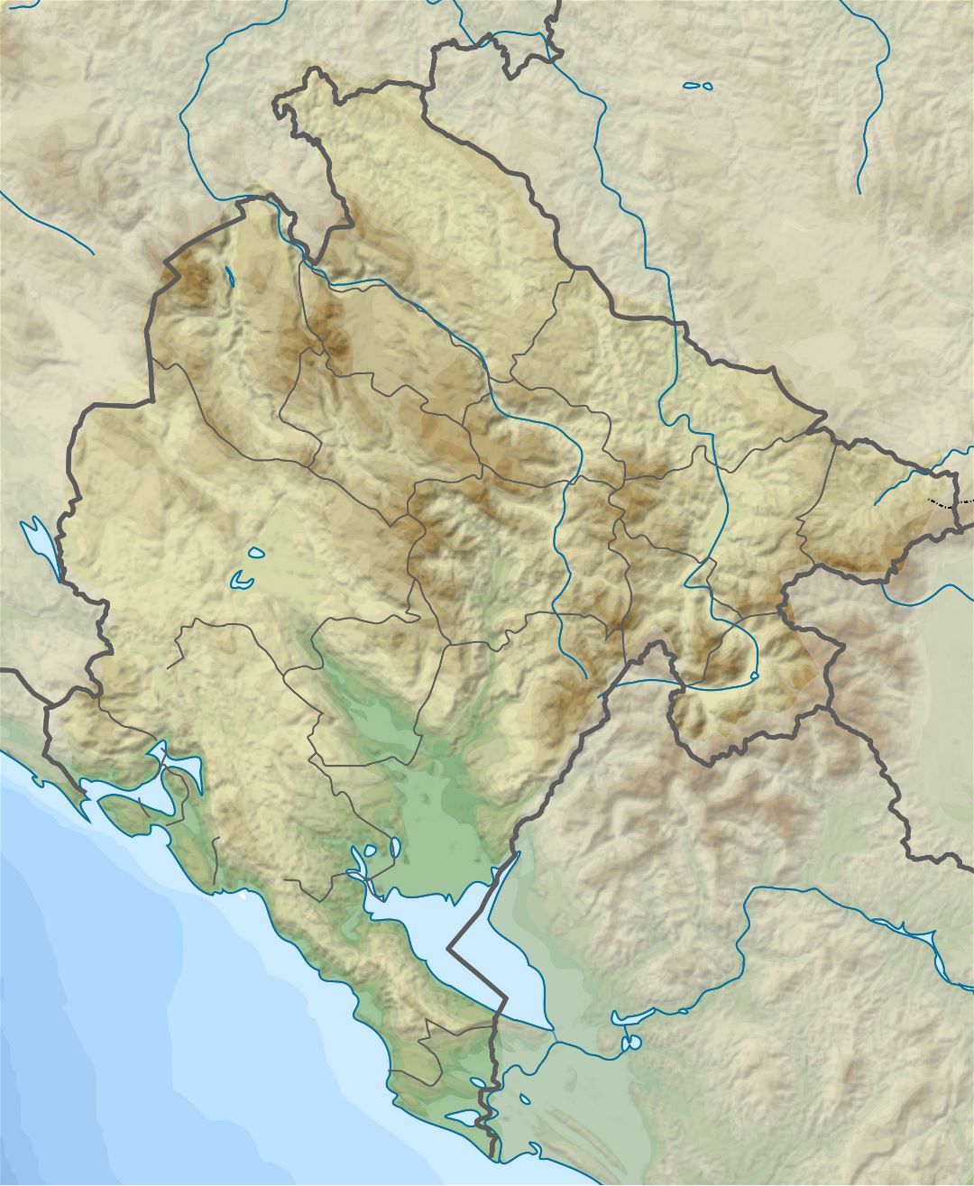 Large elevation map of Montenegro