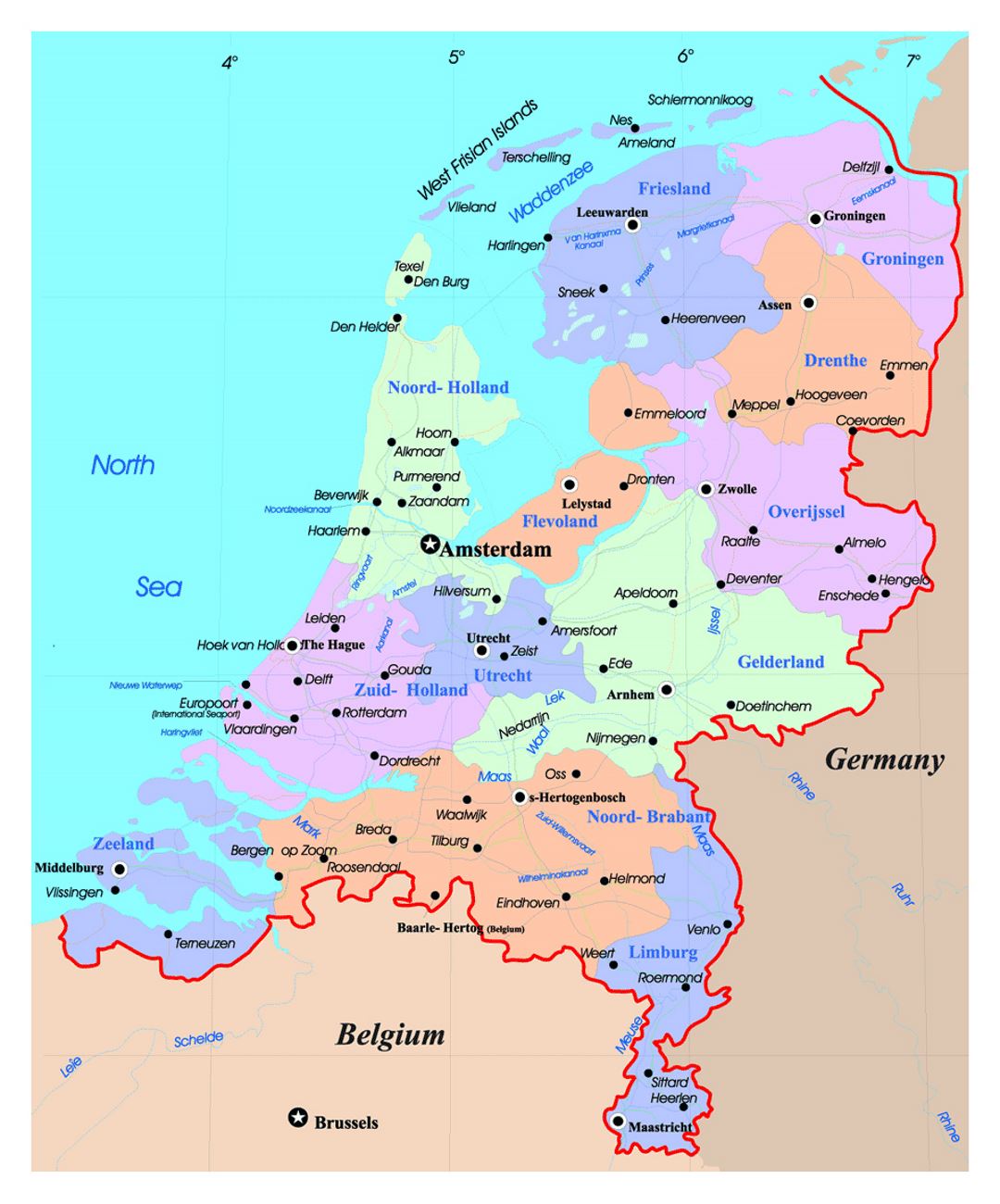 Detailed political and administrative map of Netherlands (Holland) with