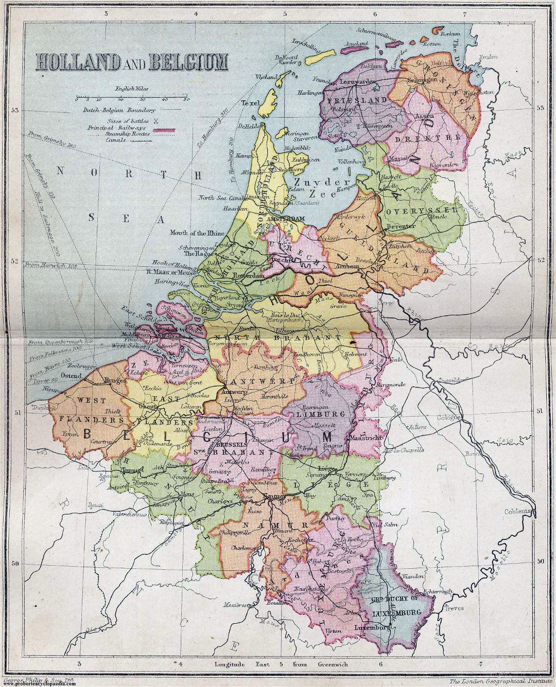 Large detailed old political and administrative map of Netherlands and Belgium - 1911