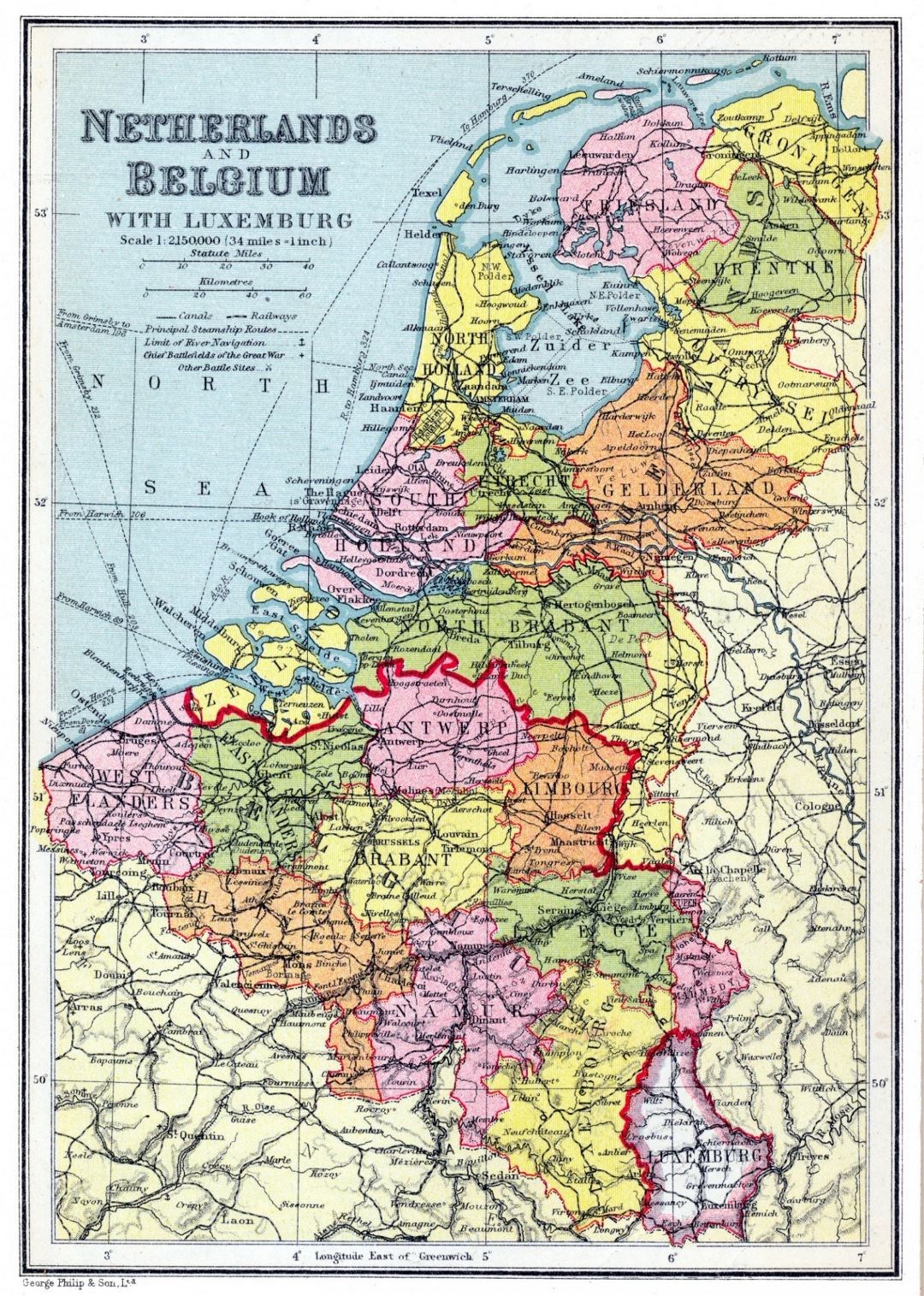 Large detailed old political and administrative map of Netherlands and Belgium