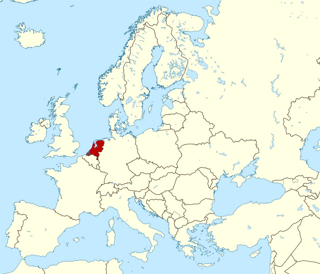 Large location map of Netherlands in Europe