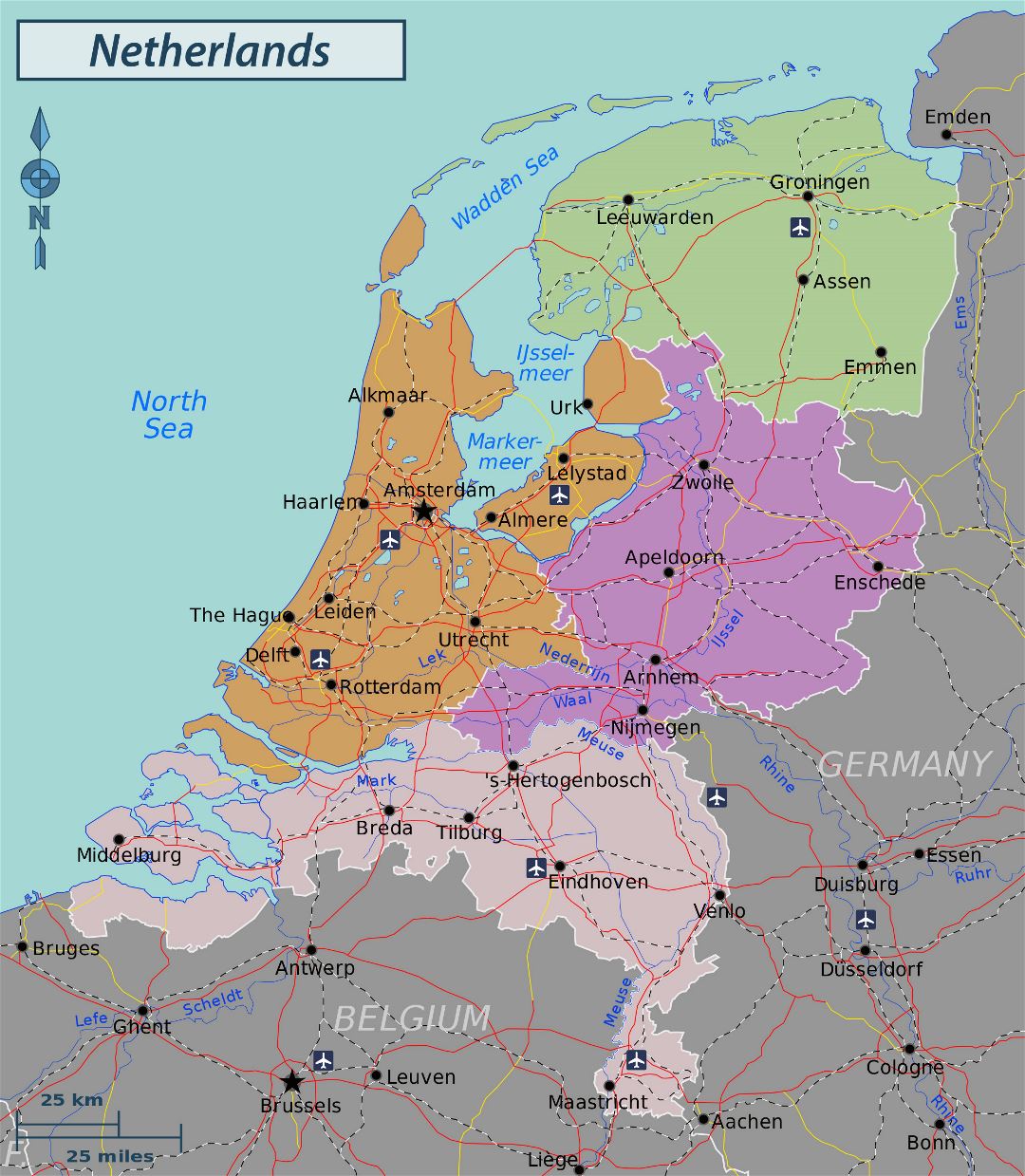 Large regions map of Netherlands
