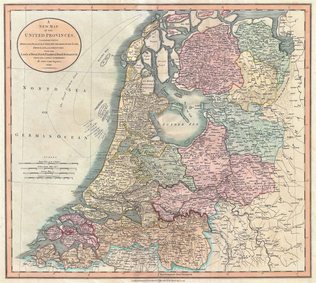 Large scale old political and administrative map of Holland with cities - 1799