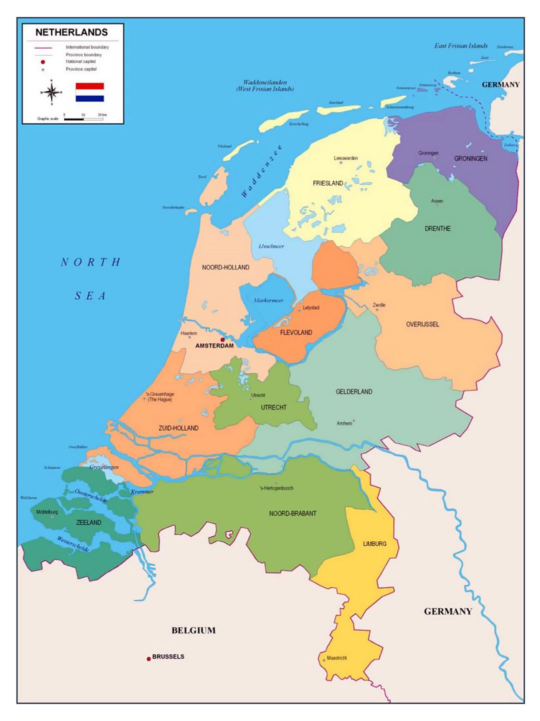 Political and administrative map of Netherlands