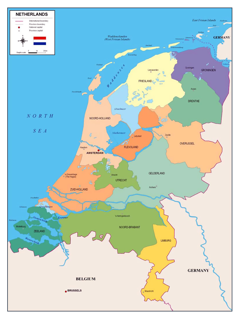 Political And Administrative Map Of Netherlands Netherlands Europe 