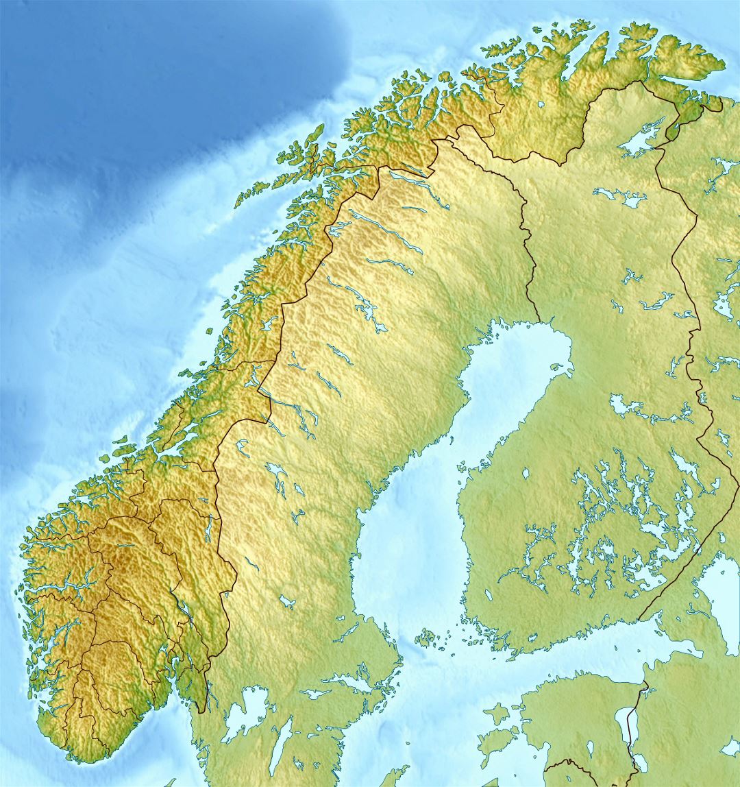 Detailed relief map of Norway