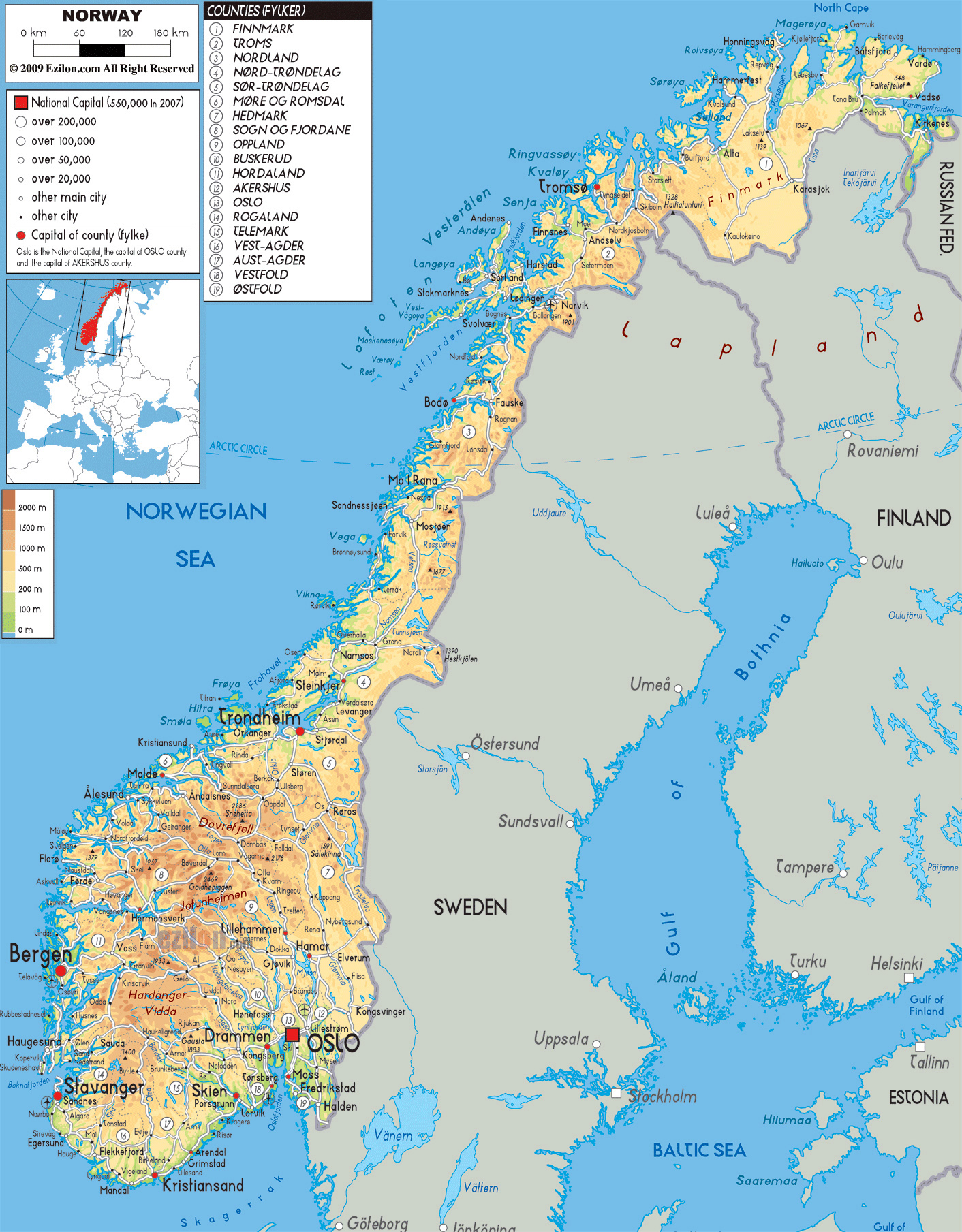 Large physical map of Norway with roads, cities and airports Norway Map England Norway