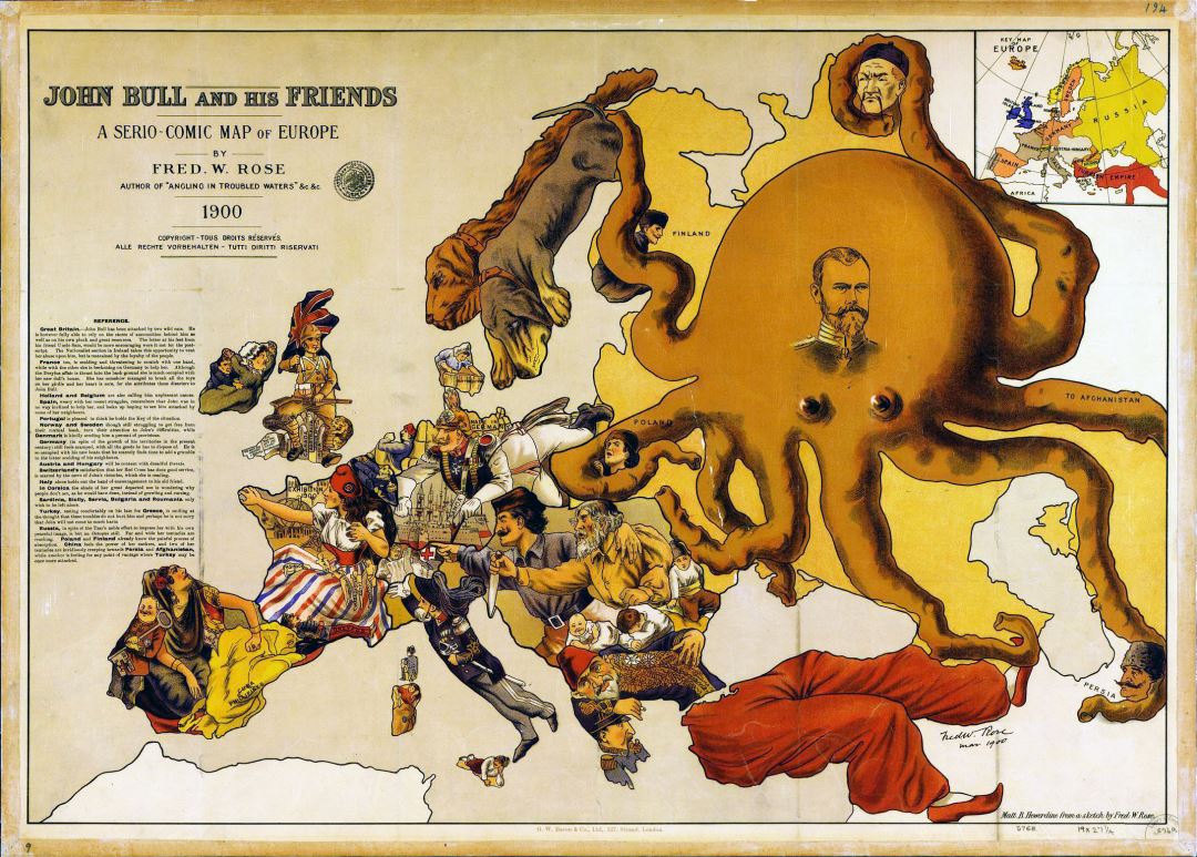 Large detailed a serio comic map of Europe - 1900
