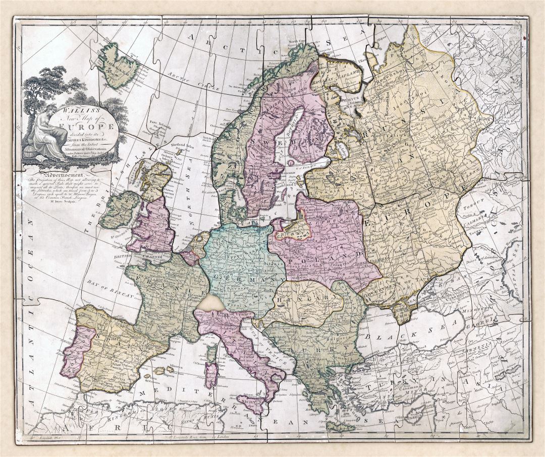 Large detailed old political map of Europe - 1814