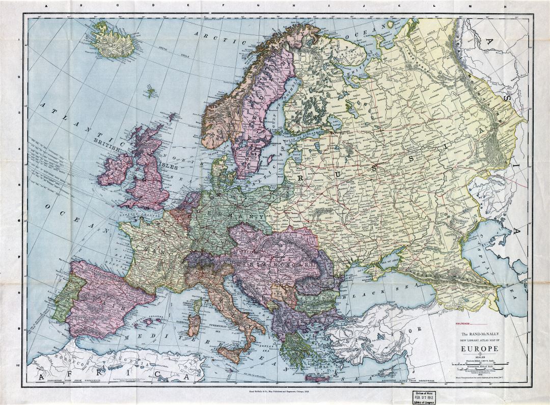 Large detailed old political map of Europe - 1912