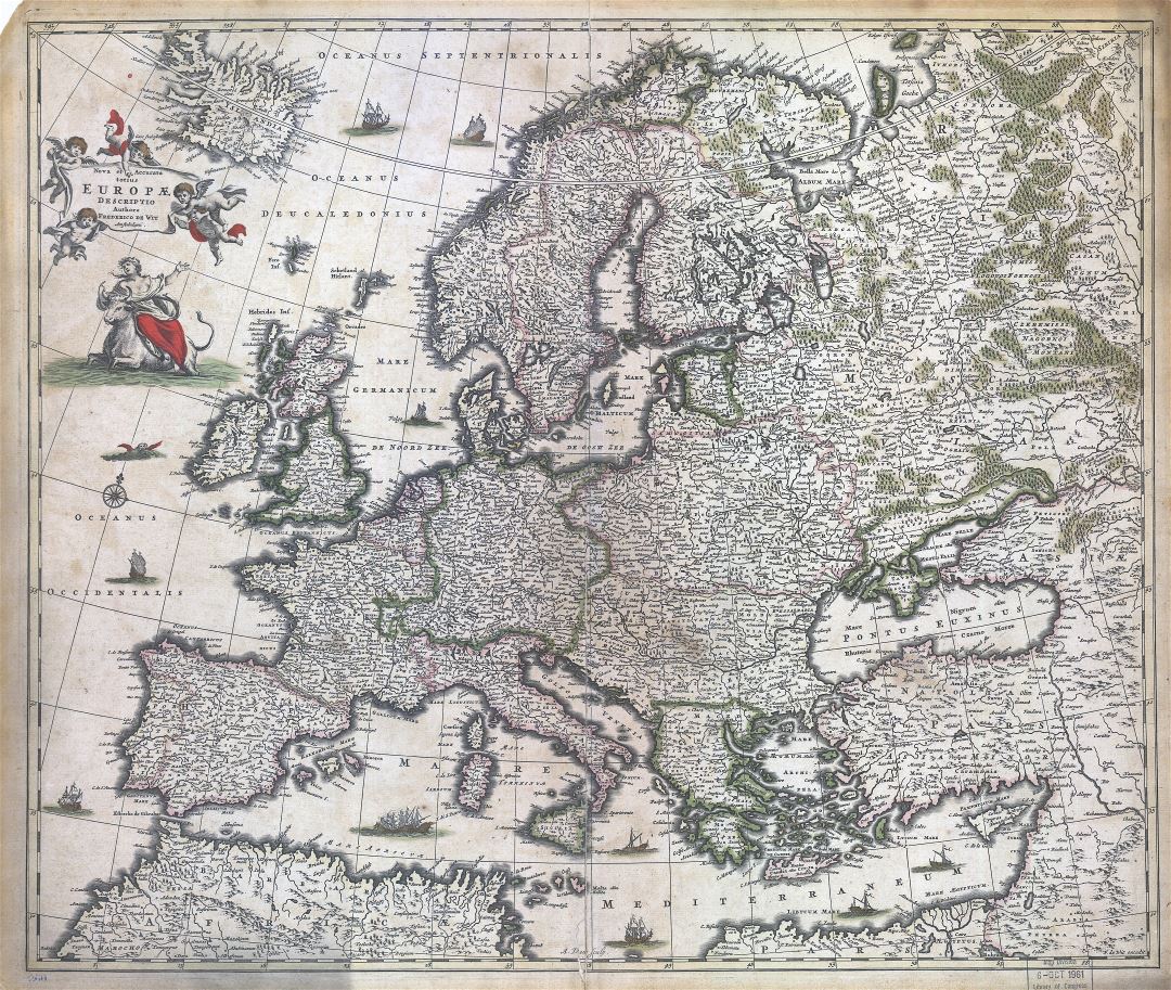 Large scale detailed old map of Europe - 1700