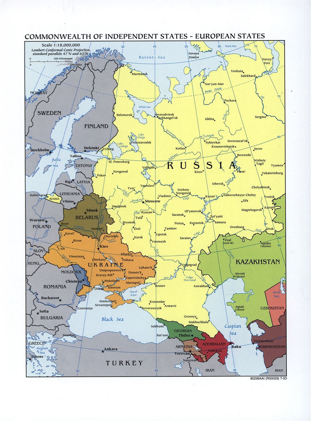 Large detailed Commonwealth of Independent States map, European states - 2003