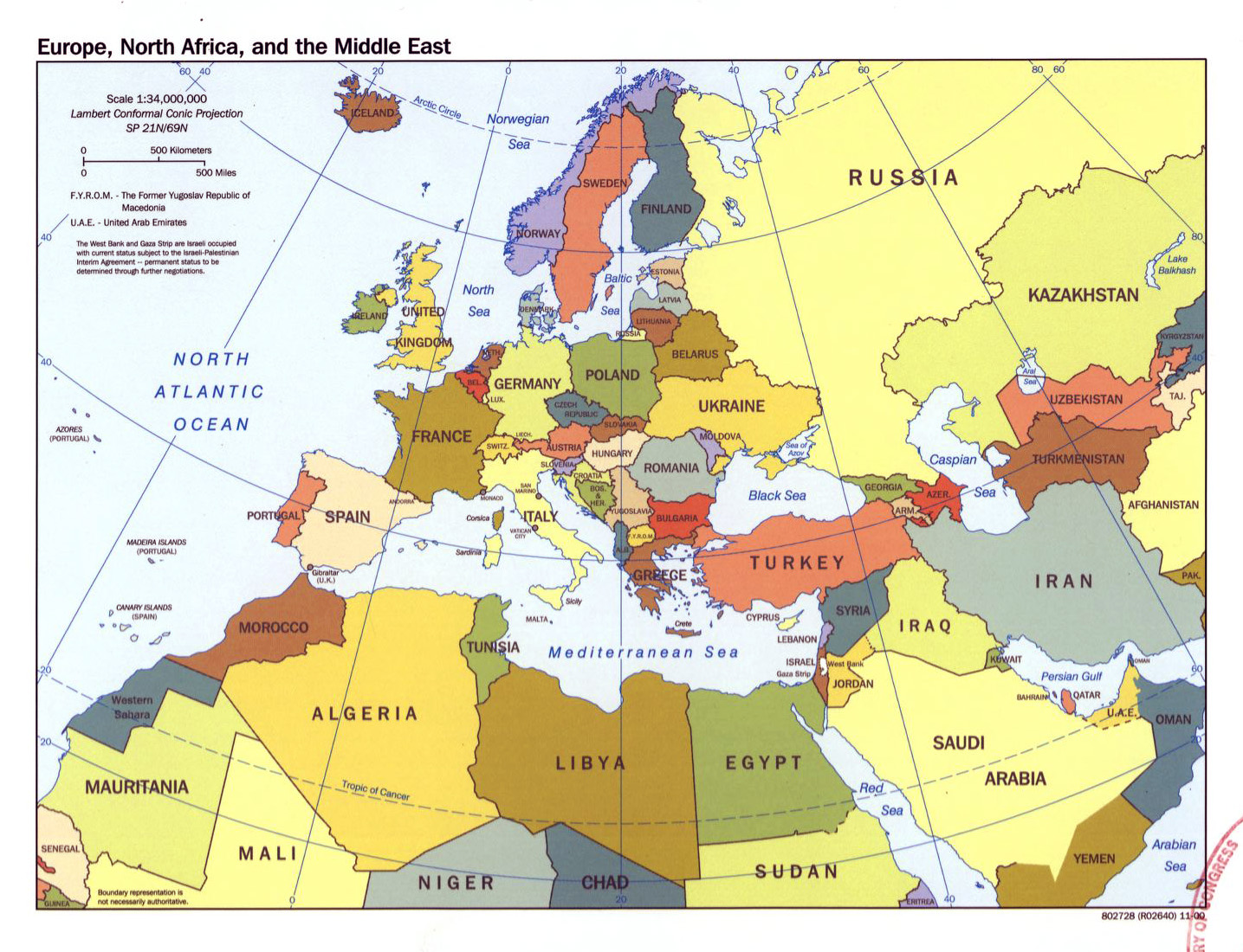 Large political map of Europe, North Africa and the Middle 