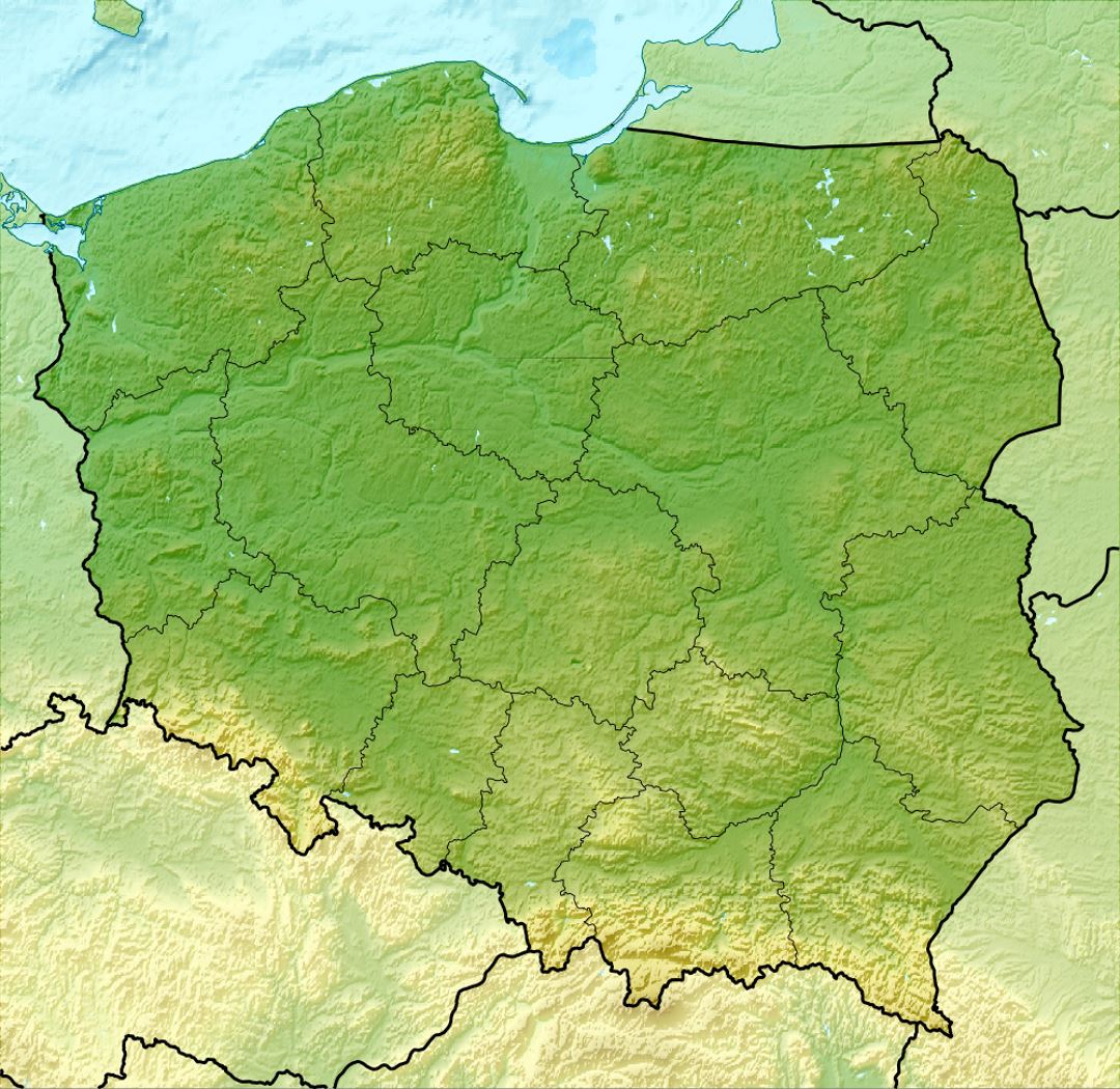 Detailed relief map of Poland